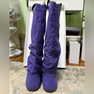 Purple Suede Slouch Knee-High Boots